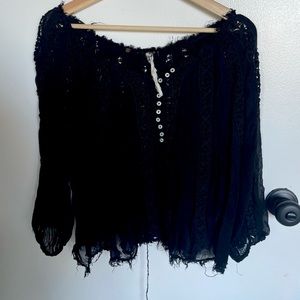 FREE PEOPLE BLACK BOHO LACE BLOUSE